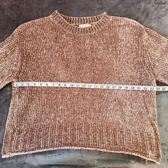 Cynthia Rowley Chenille Mock Neck Sweater 3/4 Sleeve Tan Chunky Soft Ribbed Sz L - Picture 4 of 6